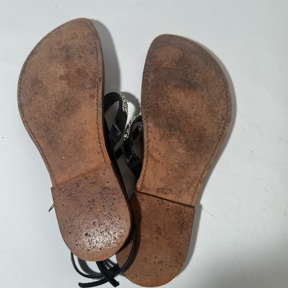 Black Sandals with Rhinestone Embellished Strap and Flat Sole - Picture 7 of 8